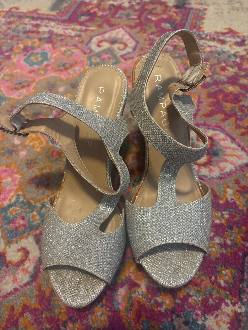 Rampage Silver Sparkle Open-Toe Slingback Heels